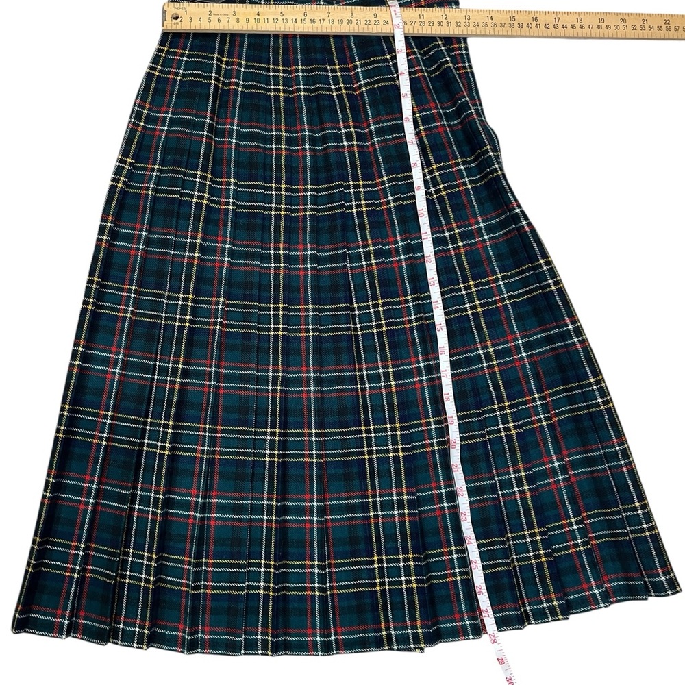 Vintage 70s Deans of Scotland Wool Tartan Kilt Skirt Size 6 Midi Plaid Green - Picture 8 of 8